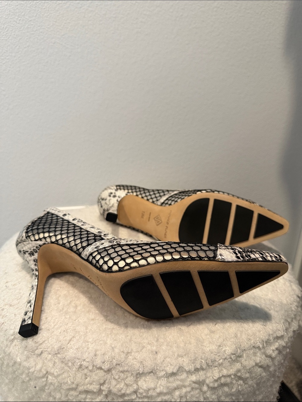 Donald J. Pliner Black and White Snake-Print Pointed Toe Heels - Picture 3 of 5